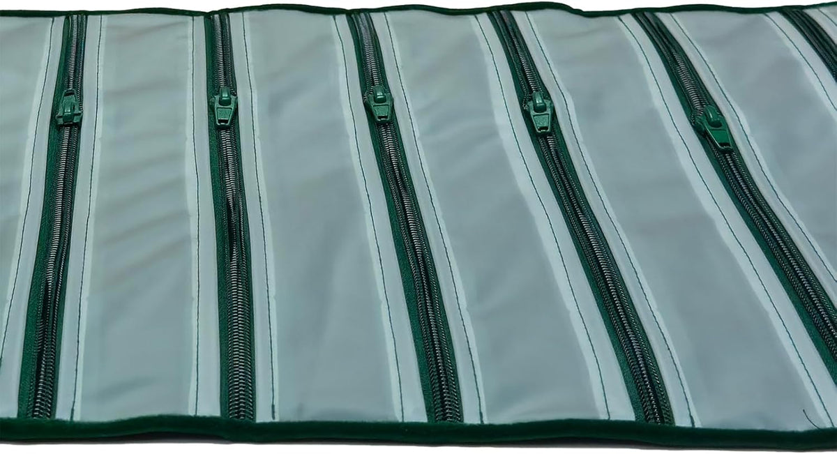 Velvet Jewelry Roll Organizer, 9/11 Grids – Travel Jewelry Case with Zippered Compartments for Necklaces – Compact Portable Jewelry Storage (Blackish Green, 9-Grids)