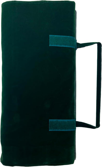 Velvet Jewelry Roll Organizer, 9/11 Grids – Travel Jewelry Case with Zippered Compartments for Necklaces – Compact Portable Jewelry Storage (Blackish Green, 9-Grids)