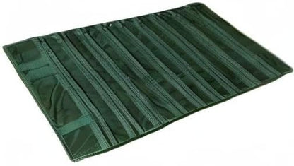 Velvet Jewelry Roll Organizer, 9/11 Grids – Travel Jewelry Case with Zippered Compartments for Necklaces – Compact Portable Jewelry Storage (Blackish Green, 9-Grids)