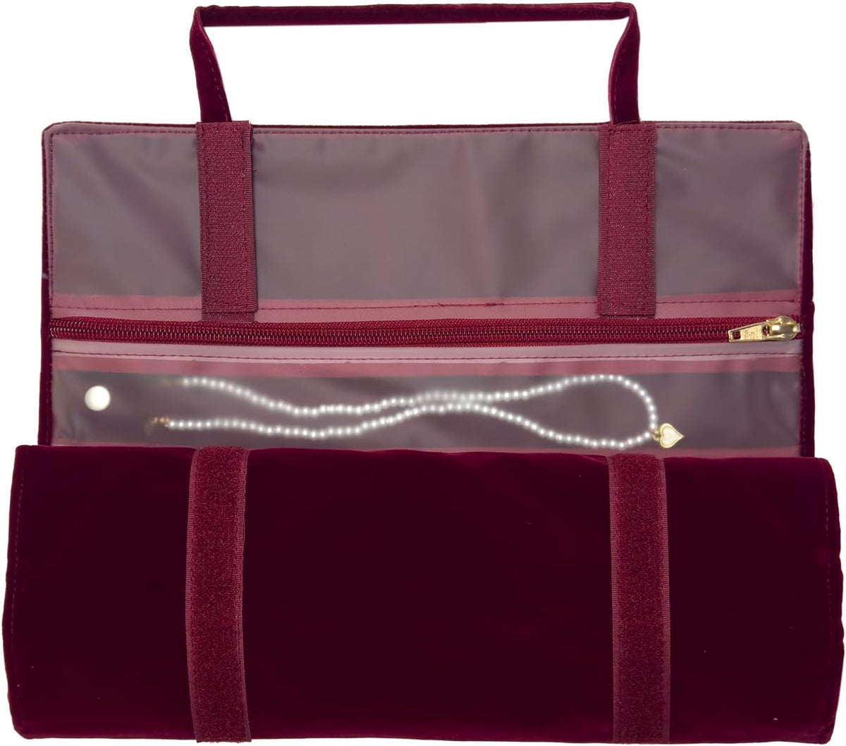 Velvet Jewelry Roll Organizer, 9/11 Grids – Travel Jewelry Case with Zippered Compartments for Necklaces – Compact Portable Jewelry Storage (Blackish Green, 9-Grids)