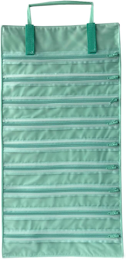 Velvet Jewelry Roll Organizer, 9/11 Grids – Travel Jewelry Case with Zippered Compartments for Necklaces – Compact Portable Jewelry Storage (Blackish Green, 9-Grids)