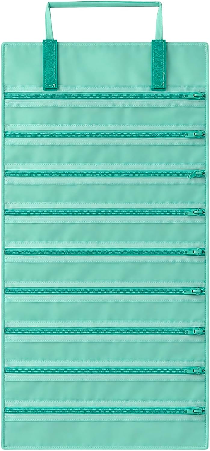 Velvet Jewelry Roll Organizer, 9/11 Grids – Travel Jewelry Case with Zippered Compartments for Necklaces – Compact Portable Jewelry Storage (Blackish Green, 9-Grids)