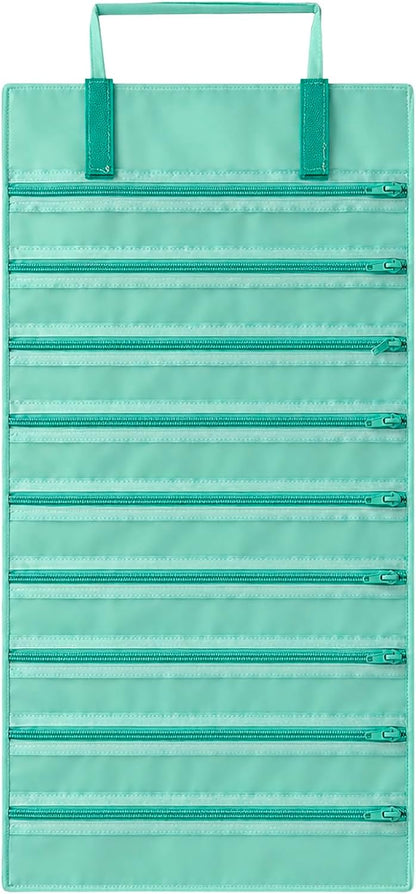 Velvet Jewelry Roll Organizer, 9/11 Grids – Travel Jewelry Case with Zippered Compartments for Necklaces – Compact Portable Jewelry Storage (Blackish Green, 9-Grids)