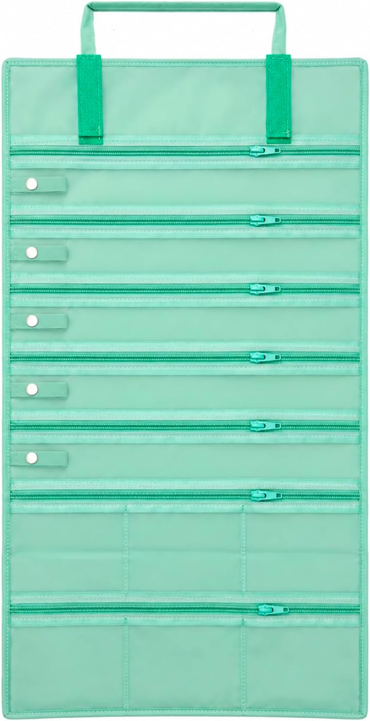 Velvet Jewelry Roll Organizer, 9/11 Grids – Travel Jewelry Case with Zippered Compartments for Necklaces – Compact Portable Jewelry Storage (Blackish Green, 9-Grids)