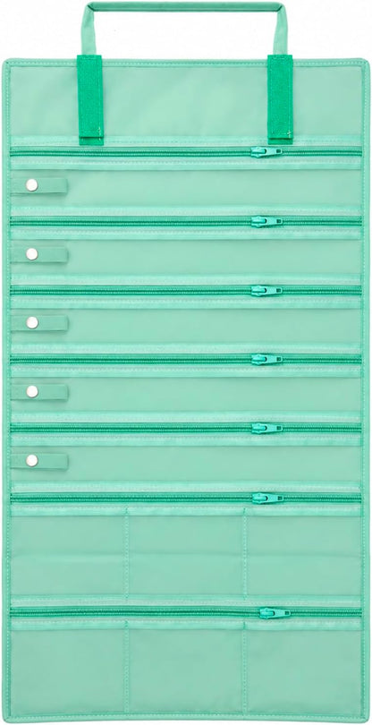 Velvet Jewelry Roll Organizer, 9/11 Grids – Travel Jewelry Case with Zippered Compartments for Necklaces – Compact Portable Jewelry Storage (Blackish Green, 9-Grids)