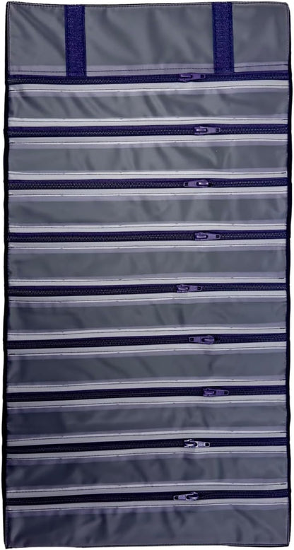 Velvet Jewelry Roll Organizer, 9/11 Grids – Travel Jewelry Case with Zippered Compartments for Necklaces – Compact Portable Jewelry Storage (Blackish Green, 9-Grids)