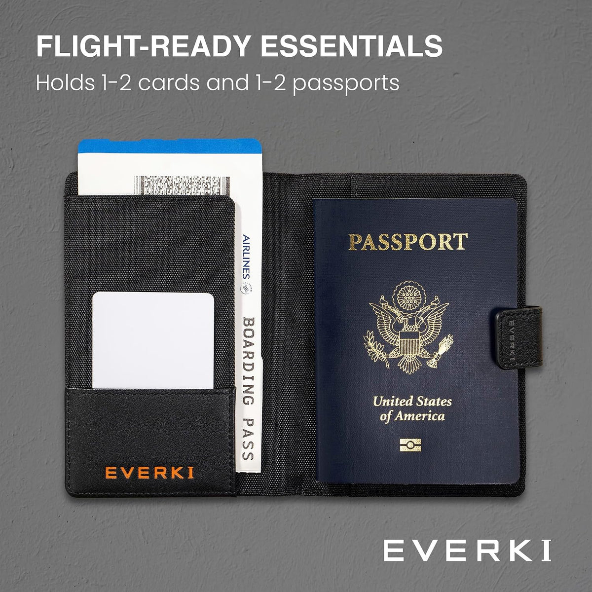 EVERKI RFID Passport Wallet - RFID Passport Holder for Travel, Slim RFID Blocking Pass Port Case Cover & Protector, Cute Pass Port Holder for Men & Women, Travel Essentials Gift for Travelers, Black