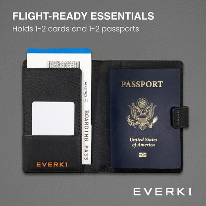 EVERKI RFID Passport Wallet - RFID Passport Holder for Travel, Slim RFID Blocking Pass Port Case Cover & Protector, Cute Pass Port Holder for Men & Women, Travel Essentials Gift for Travelers, Black