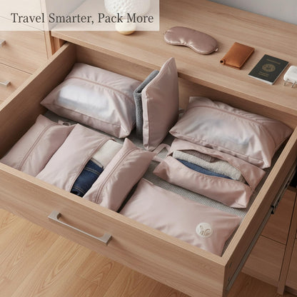 Compression Packing Bags for Travel, Manual Space Saving Organizers for Luggage and Closet, Reusable Polyester Storage Set of 6 (Set of 6)