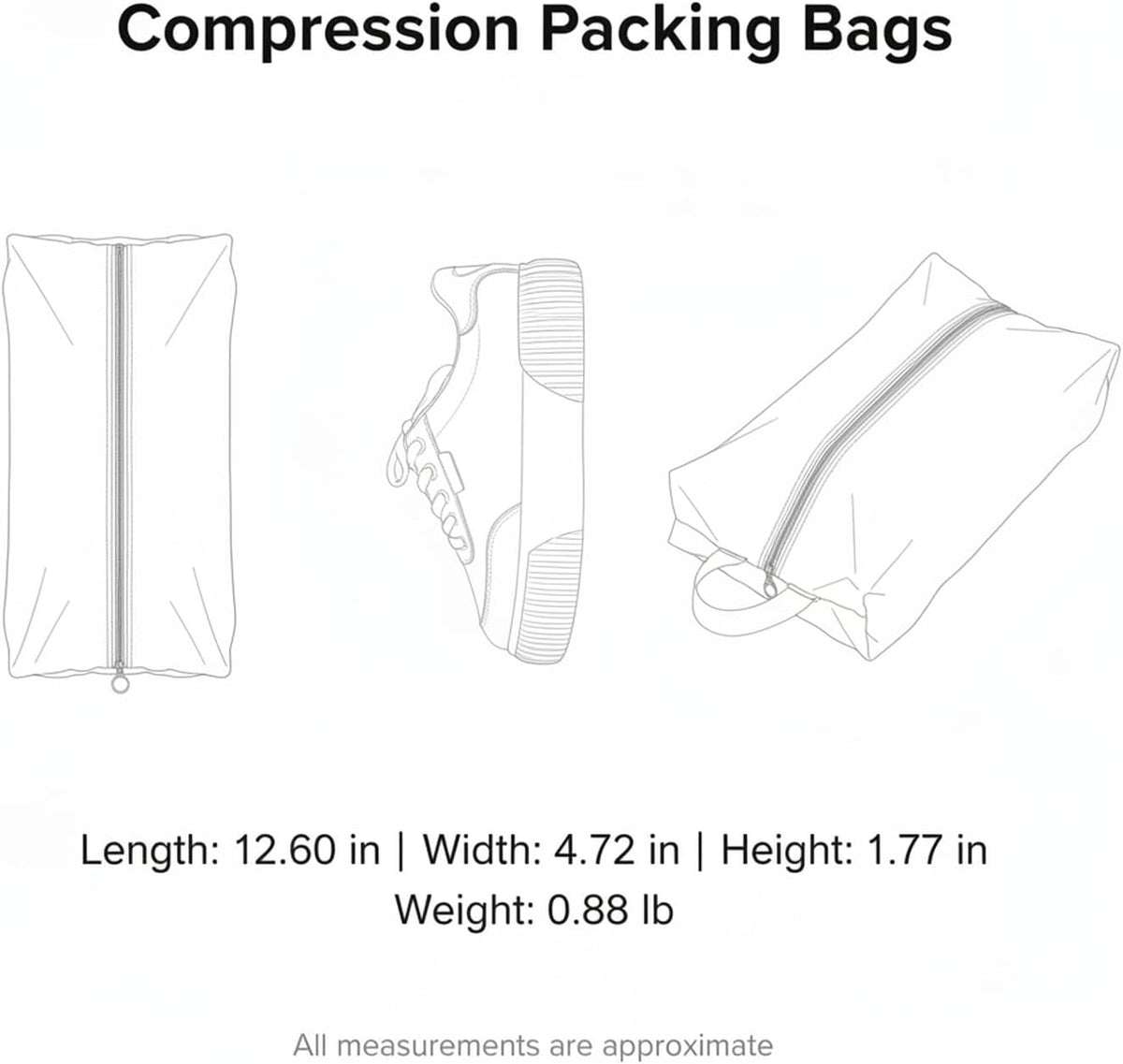 Compression Packing Bags for Travel, Manual Space Saving Organizers for Luggage and Closet, Reusable Polyester Storage Set of 6 (Set of 6)