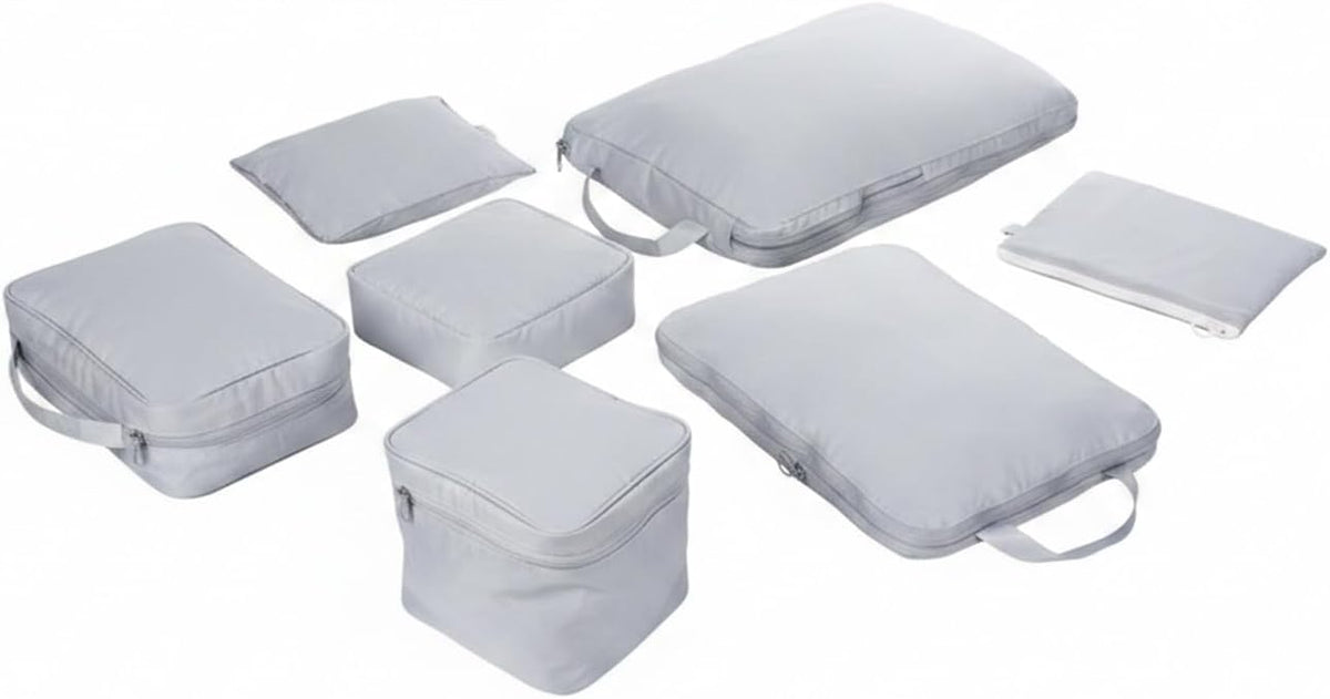 Compression Packing Bags for Travel, Manual Space Saving Organizers for Luggage and Closet, Reusable Polyester Storage Set of 6 (Set of 6)