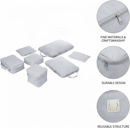 Compression Packing Bags for Travel, Manual Space Saving Organizers for Luggage and Closet, Reusable Polyester Storage Set of 6 (Set of 6)