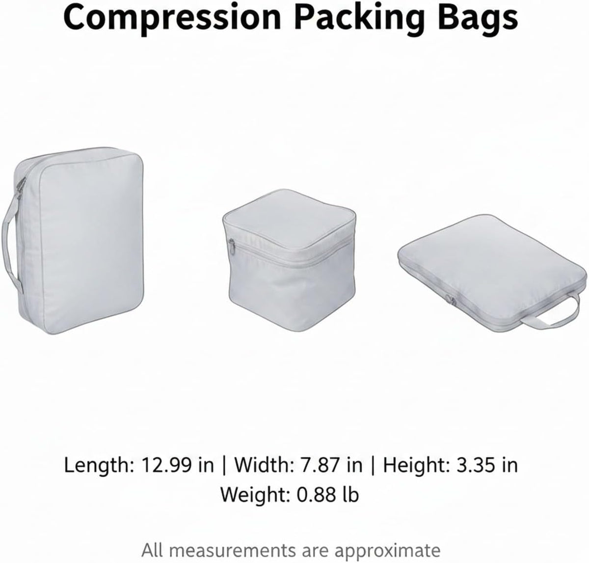 Compression Packing Bags for Travel, Manual Space Saving Organizers for Luggage and Closet, Reusable Polyester Storage Set of 6 (Set of 6)