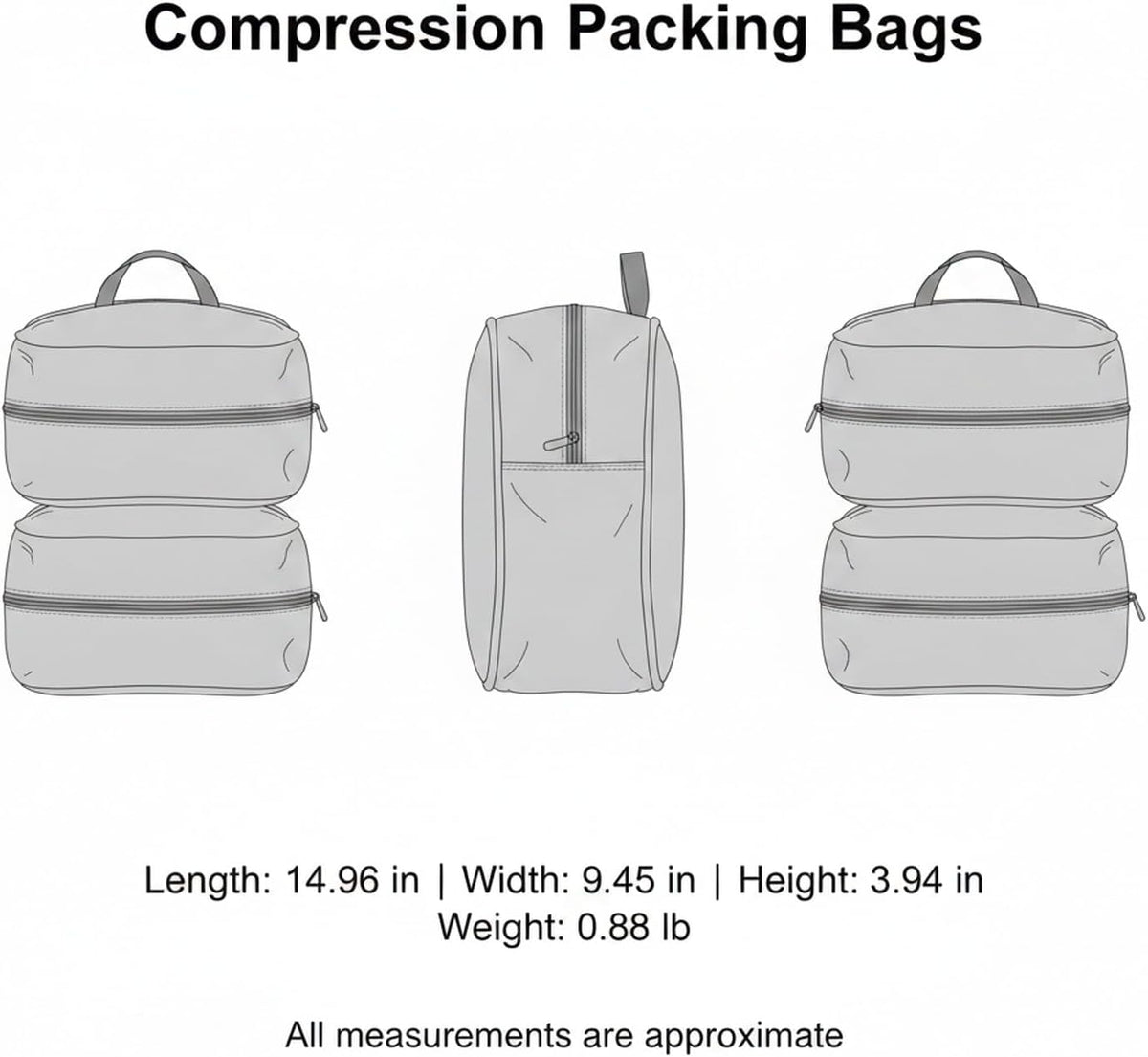 Compression Packing Bags for Travel, Manual Space Saving Organizers for Luggage and Closet, Reusable Polyester Storage Set of 6 (Set of 6)