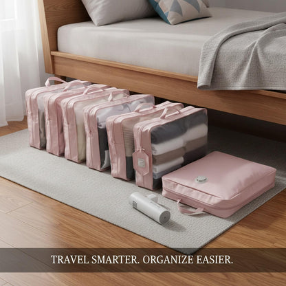Compression Packing Bags for Travel, Manual Space Saving Organizers for Luggage and Closet, Reusable Polyester Storage Set of 6 (Set of 6)