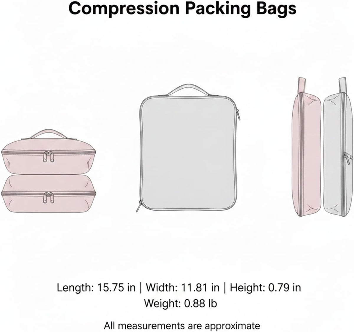 Compression Packing Bags for Travel, Manual Space Saving Organizers for Luggage and Closet, Reusable Polyester Storage Set of 6 (Set of 6)