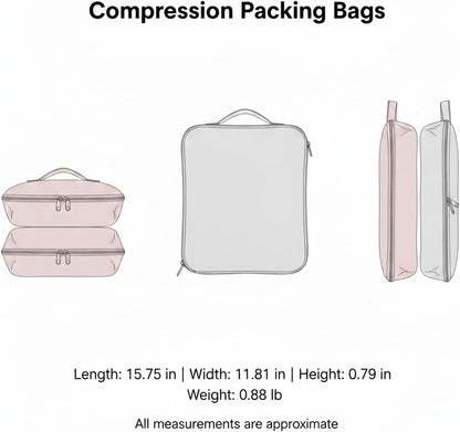 Compression Packing Bags for Travel, Manual Space Saving Organizers for Luggage and Closet, Reusable Polyester Storage Set of 6 (Set of 6)