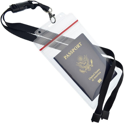 Passport Holders - - Heavy Duty Water and Tear Resistant Resealable Sleeves & Premium Breakaway Lanyard - 4X6 Insert for Vaccination Cards, Cruise, Travel, and Beach Vacation Documents (Black)