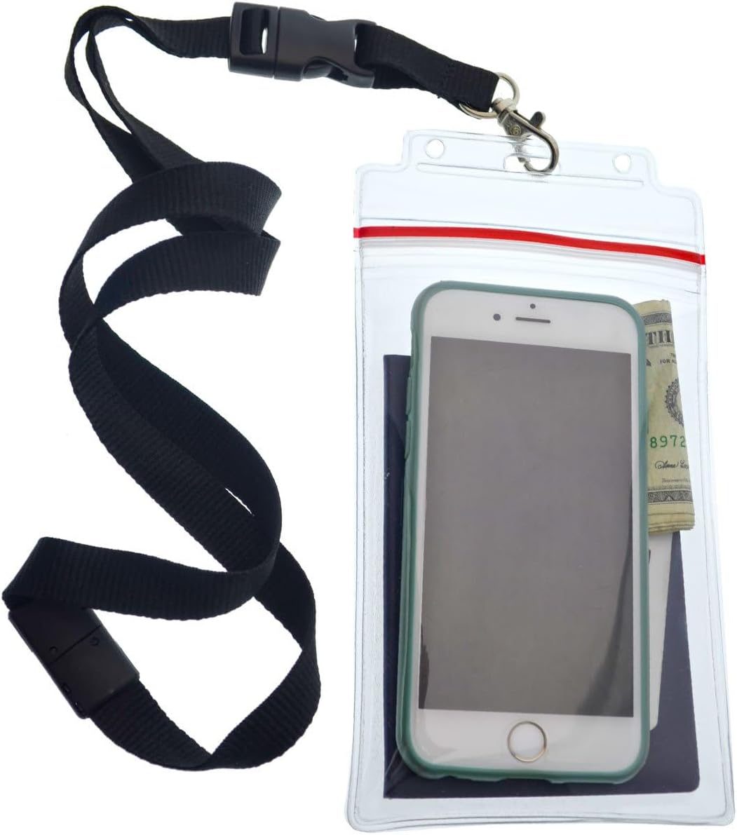 Passport Holders - - Heavy Duty Water and Tear Resistant Resealable Sleeves & Premium Breakaway Lanyard - 4X6 Insert for Vaccination Cards, Cruise, Travel, and Beach Vacation Documents (Black)