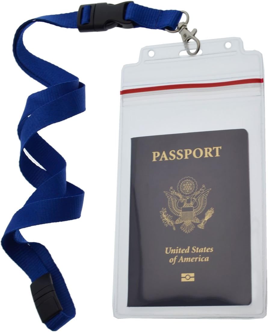 Passport Holders - - Heavy Duty Water and Tear Resistant Resealable Sleeves & Premium Breakaway Lanyard - 4X6 Insert for Vaccination Cards, Cruise, Travel, and Beach Vacation Documents (Black)