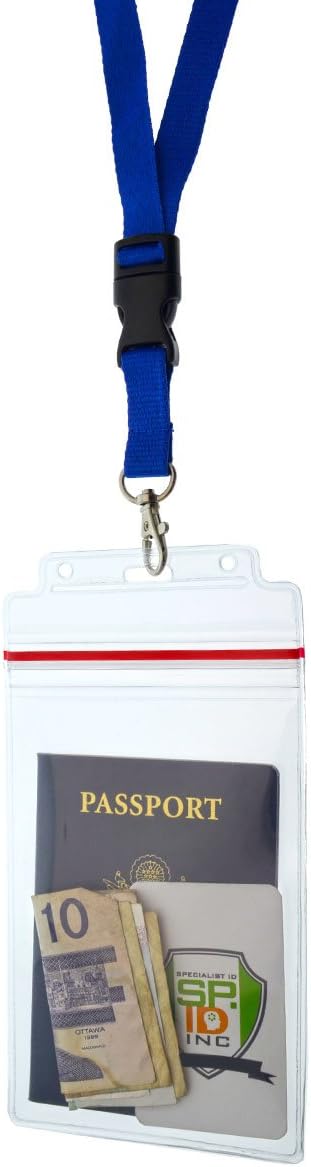 Passport Holders - - Heavy Duty Water and Tear Resistant Resealable Sleeves & Premium Breakaway Lanyard - 4X6 Insert for Vaccination Cards, Cruise, Travel, and Beach Vacation Documents (Black)
