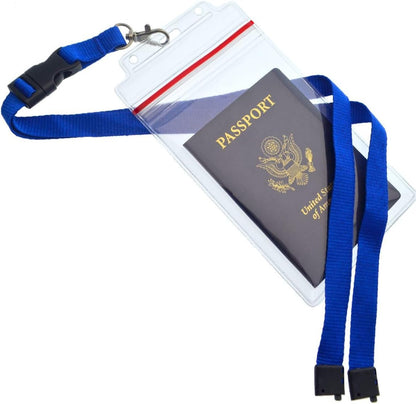 Passport Holders - - Heavy Duty Water and Tear Resistant Resealable Sleeves & Premium Breakaway Lanyard - 4X6 Insert for Vaccination Cards, Cruise, Travel, and Beach Vacation Documents (Black)