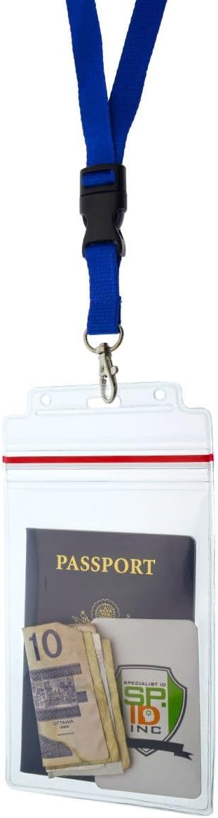 Passport Holders - - Heavy Duty Water and Tear Resistant Resealable Sleeves & Premium Breakaway Lanyard - 4X6 Insert for Vaccination Cards, Cruise, Travel, and Beach Vacation Documents (Black)