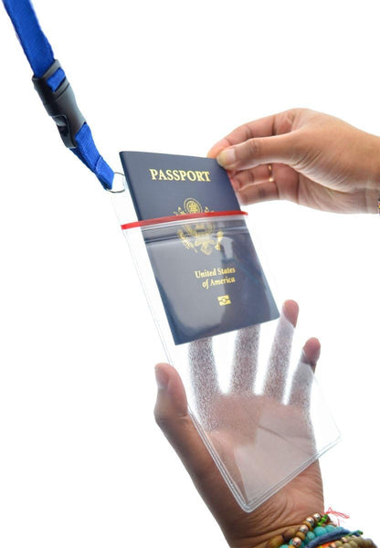 Passport Holders - - Heavy Duty Water and Tear Resistant Resealable Sleeves & Premium Breakaway Lanyard - 4X6 Insert for Vaccination Cards, Cruise, Travel, and Beach Vacation Documents (Black)