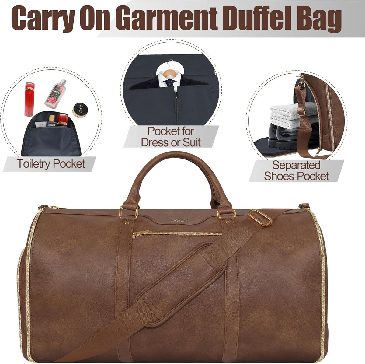 Convertible Garment Bag with Shoulder Strap, Carry on Garment Duffel Bag for Men Women,Waterproof & Wrinkle-Free Suit Carrier for Business Trips & Weekend Getaways, Foldable & Lightweight