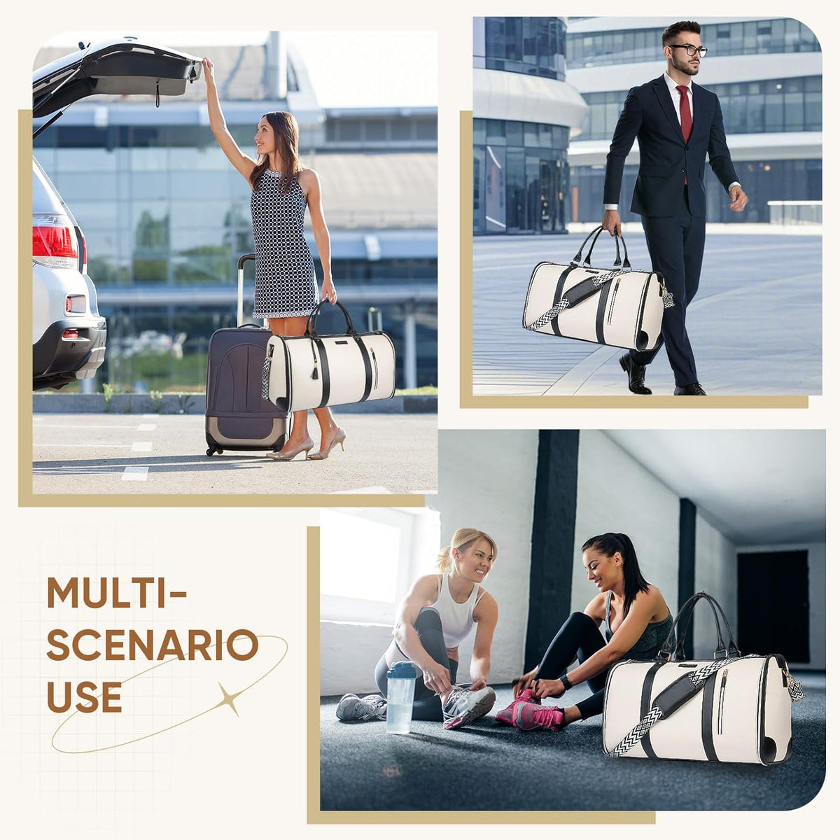 Convertible Garment Bag for Travel, Carry on Garment Duffel Bags with Shoe Pouch Weekender Bag for Men Women 2 in 1 Hanging Suitcase Suit for Business Trip, Vacation (Beige)