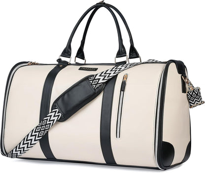 Convertible Garment Bag for Travel, Carry on Garment Duffel Bags with Shoe Pouch Weekender Bag for Men Women 2 in 1 Hanging Suitcase Suit for Business Trip, Vacation (Beige)