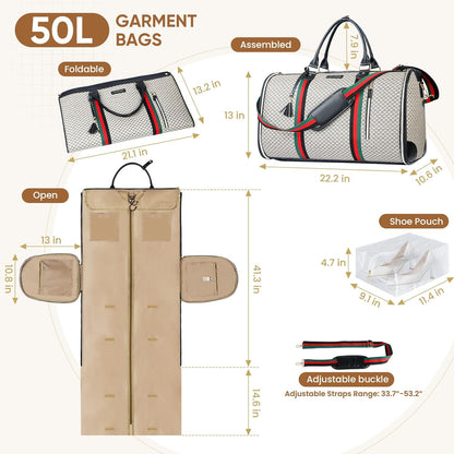 Convertible Garment Bag for Travel, Carry on Garment Duffel Bags with Shoe Pouch Weekender Bag for Men Women 2 in 1 Hanging Suitcase Suit for Business Trip, Vacation (Beige)