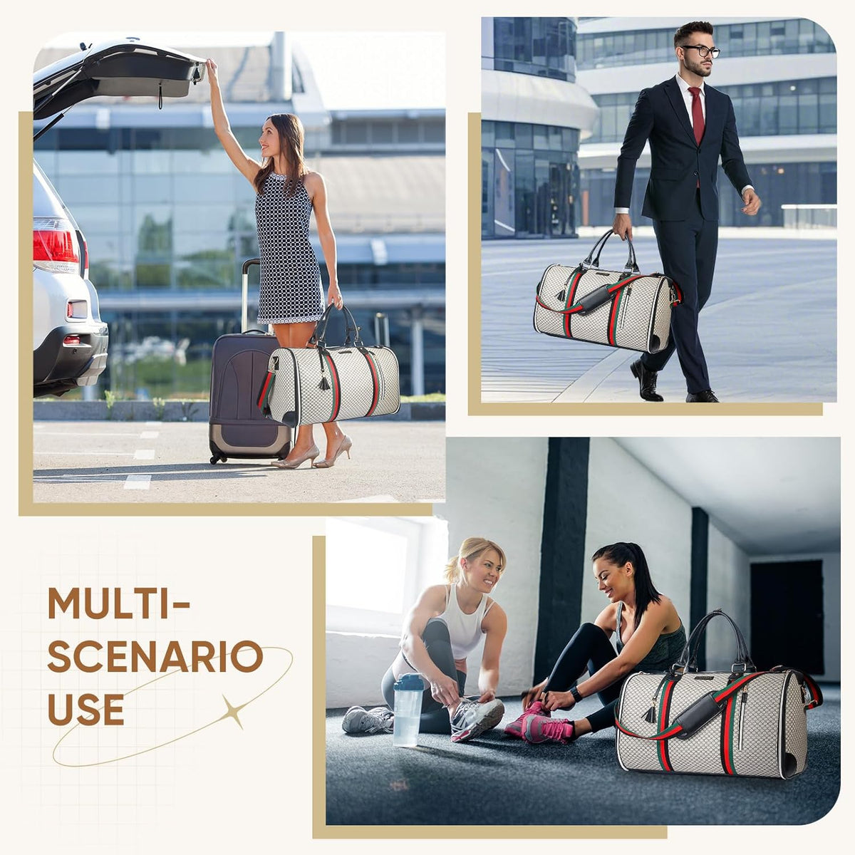 Convertible Garment Bag for Travel, Carry on Garment Duffel Bags with Shoe Pouch Weekender Bag for Men Women 2 in 1 Hanging Suitcase Suit for Business Trip, Vacation (Beige)