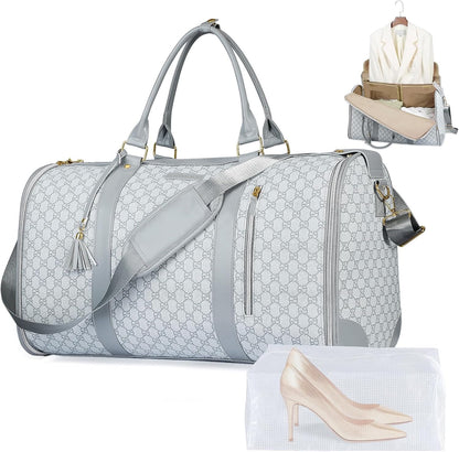 Convertible Garment Bag for Travel, Carry on Garment Duffel Bags with Shoe Pouch Weekender Bag for Men Women 2 in 1 Hanging Suitcase Suit for Business Trip, Vacation (Beige)