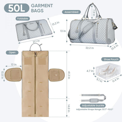 Convertible Garment Bag for Travel, Carry on Garment Duffel Bags with Shoe Pouch Weekender Bag for Men Women 2 in 1 Hanging Suitcase Suit for Business Trip, Vacation (Beige)
