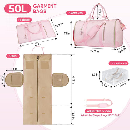 Convertible Garment Bag for Travel, Carry on Garment Duffel Bags with Shoe Pouch Weekender Bag for Men Women 2 in 1 Hanging Suitcase Suit for Business Trip, Vacation (Beige)