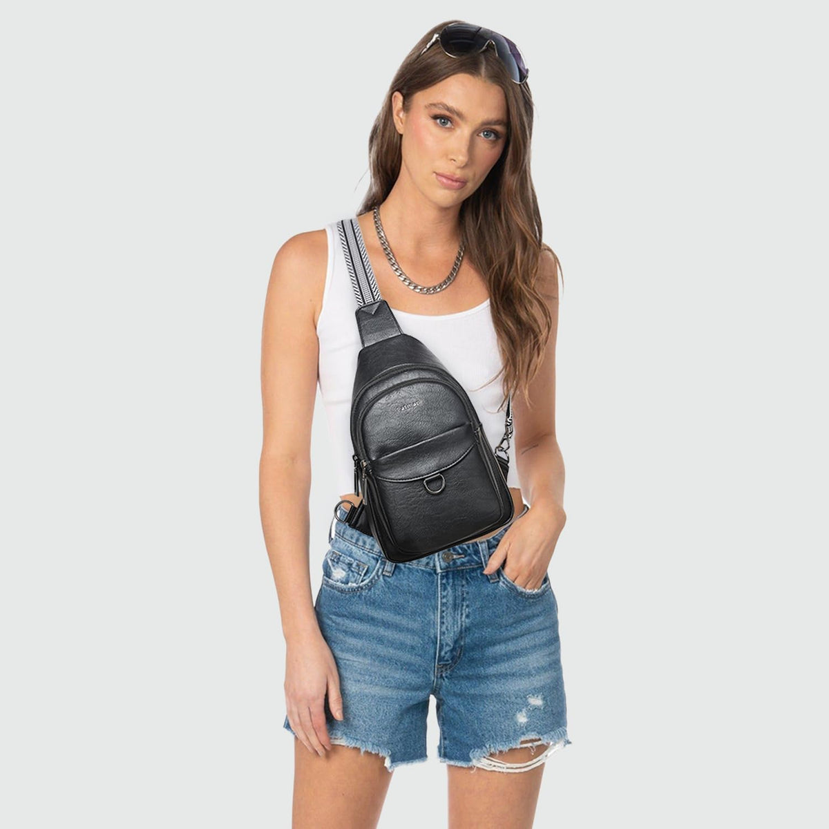 7L Sling Bag for Women Men Crossbody Belt Bag Small Travel Sling Backpack Anti Theft Chest Daypack Purse Faux Leather