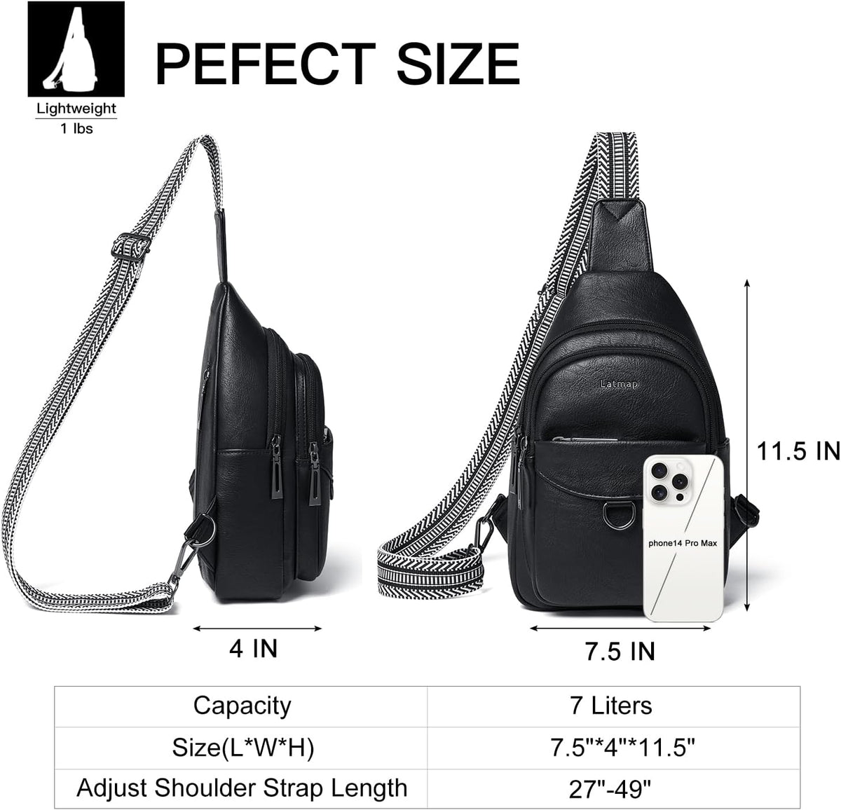7L Sling Bag for Women Men Crossbody Belt Bag Small Travel Sling Backpack Anti Theft Chest Daypack Purse Faux Leather