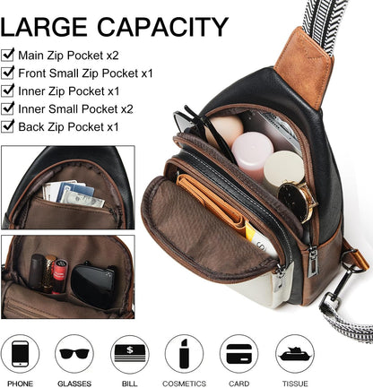 7L Sling Bag for Women Men Crossbody Belt Bag Small Travel Sling Backpack Anti Theft Chest Daypack Purse Faux Leather