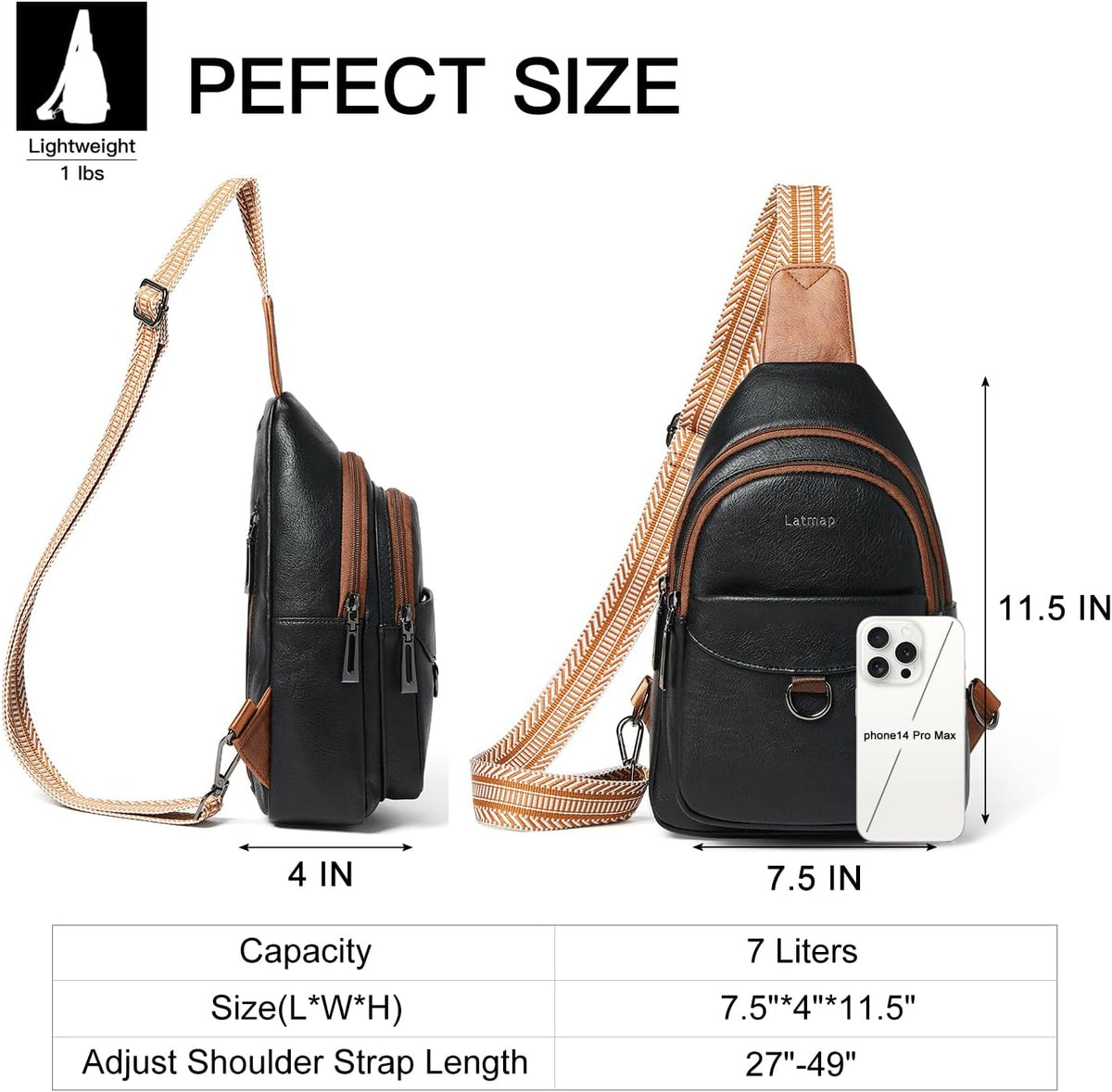 7L Sling Bag for Women Men Crossbody Belt Bag Small Travel Sling Backpack Anti Theft Chest Daypack Purse Faux Leather