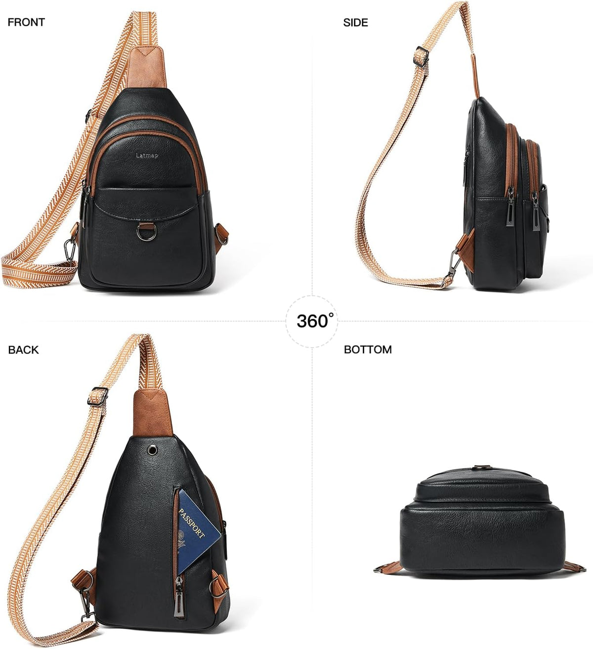 7L Sling Bag for Women Men Crossbody Belt Bag Small Travel Sling Backpack Anti Theft Chest Daypack Purse Faux Leather