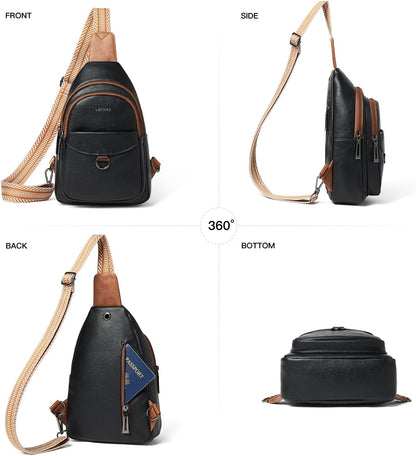 7L Sling Bag for Women Men Crossbody Belt Bag Small Travel Sling Backpack Anti Theft Chest Daypack Purse Faux Leather