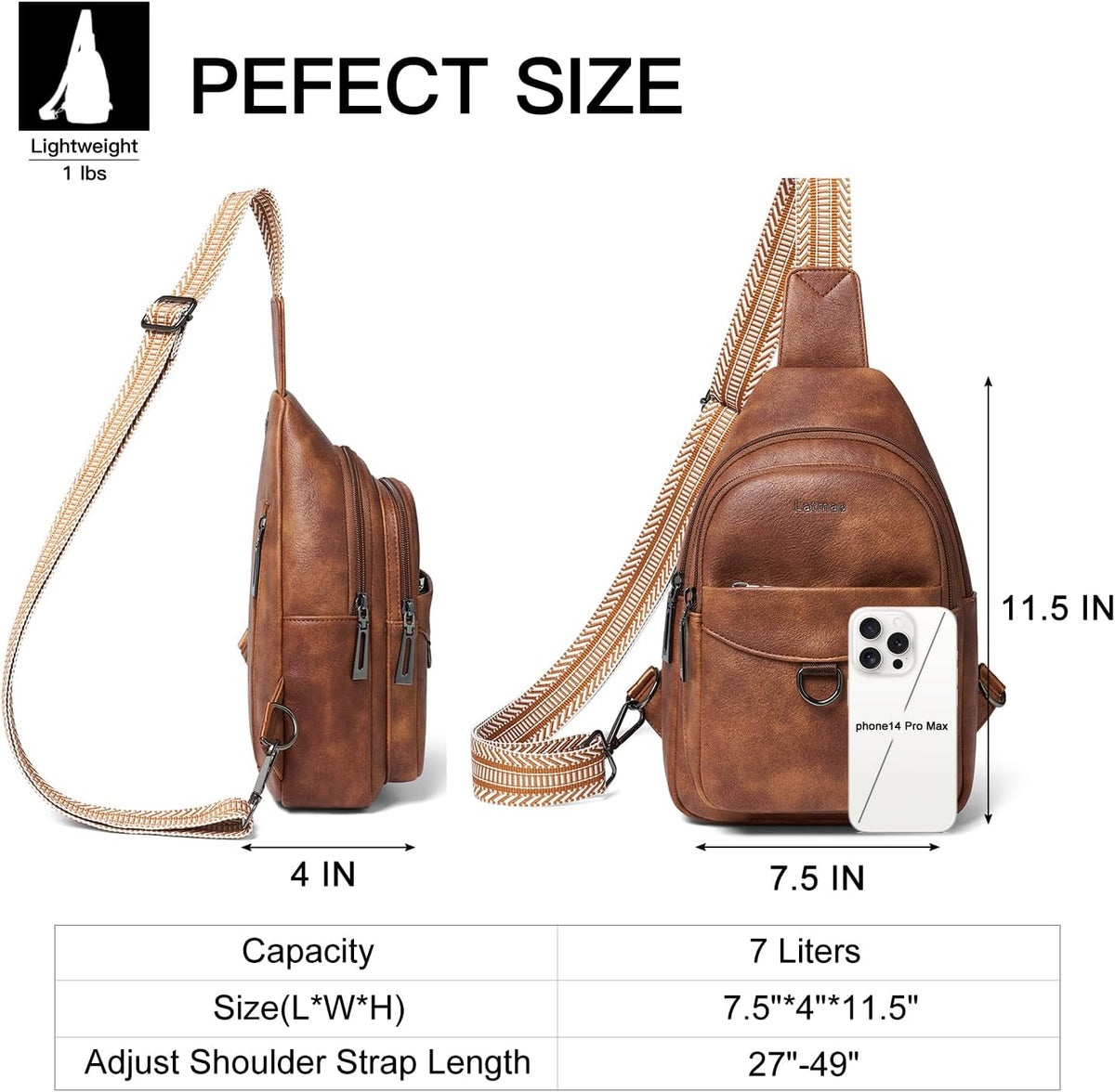 7L Sling Bag for Women Men Crossbody Belt Bag Small Travel Sling Backpack Anti Theft Chest Daypack Purse Faux Leather