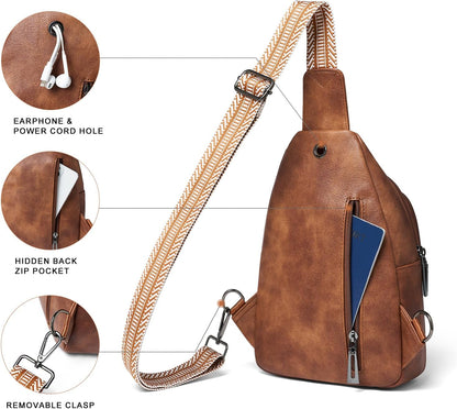 7L Sling Bag for Women Men Crossbody Belt Bag Small Travel Sling Backpack Anti Theft Chest Daypack Purse Faux Leather