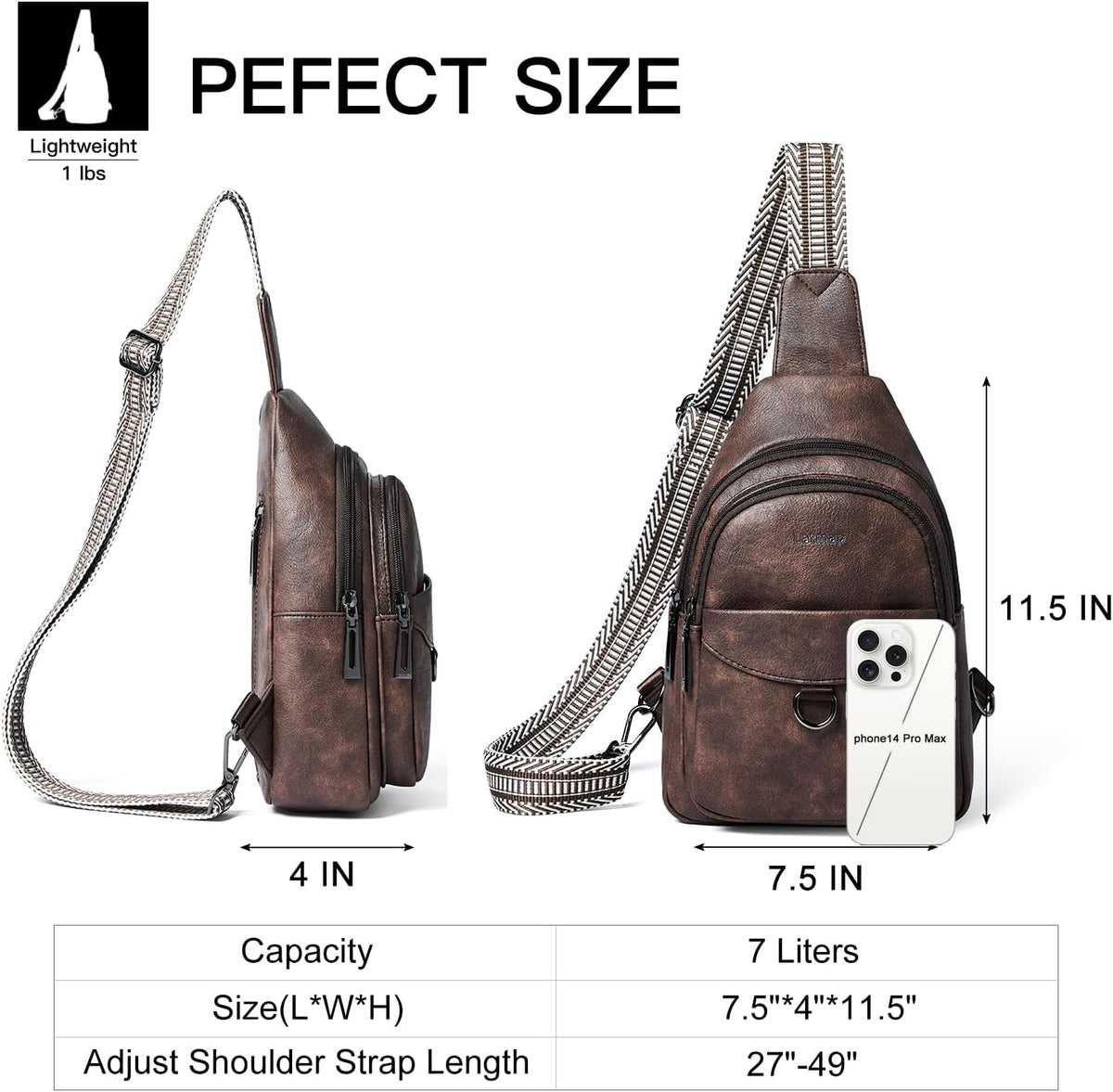 7L Sling Bag for Women Men Crossbody Belt Bag Small Travel Sling Backpack Anti Theft Chest Daypack Purse Faux Leather