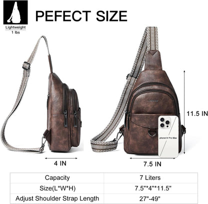 7L Sling Bag for Women Men Crossbody Belt Bag Small Travel Sling Backpack Anti Theft Chest Daypack Purse Faux Leather