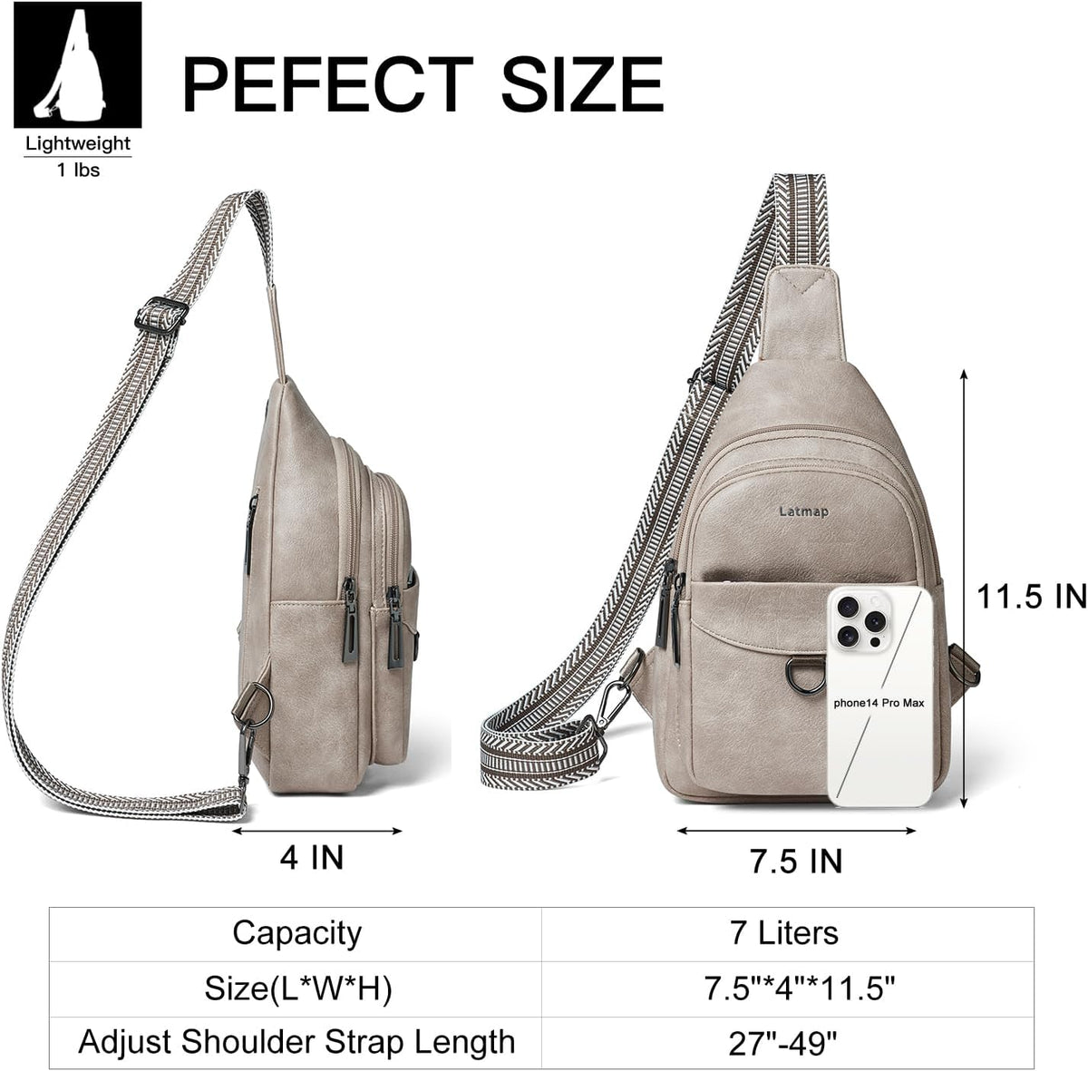 7L Sling Bag for Women Men Crossbody Belt Bag Small Travel Sling Backpack Anti Theft Chest Daypack Purse Faux Leather