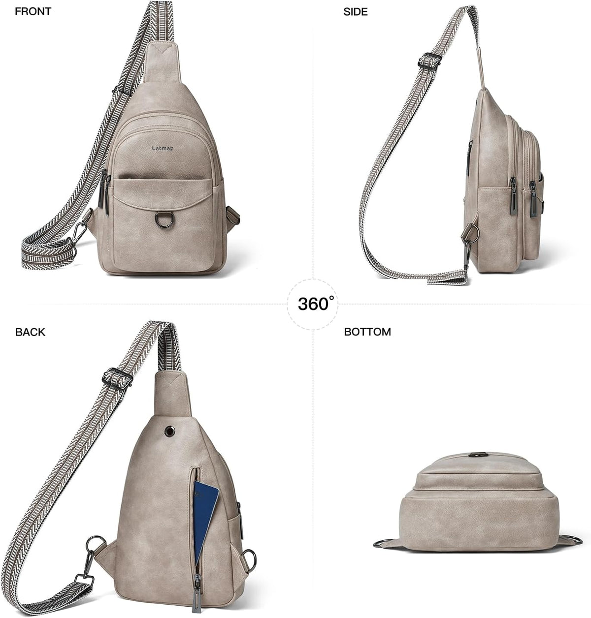 7L Sling Bag for Women Men Crossbody Belt Bag Small Travel Sling Backpack Anti Theft Chest Daypack Purse Faux Leather