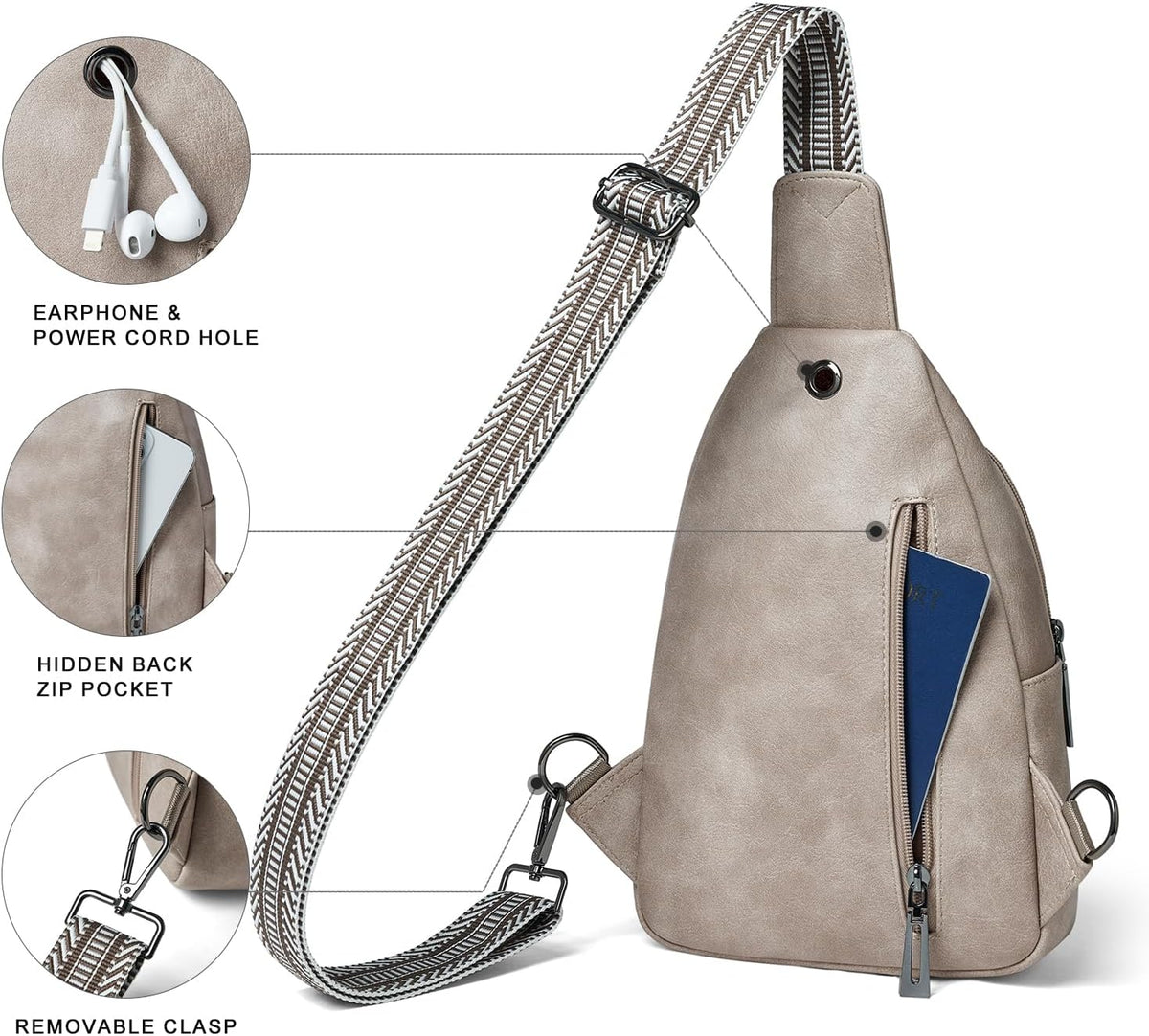 7L Sling Bag for Women Men Crossbody Belt Bag Small Travel Sling Backpack Anti Theft Chest Daypack Purse Faux Leather