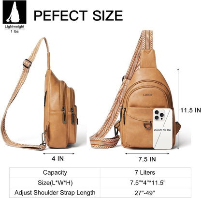 7L Sling Bag for Women Men Crossbody Belt Bag Small Travel Sling Backpack Anti Theft Chest Daypack Purse Faux Leather